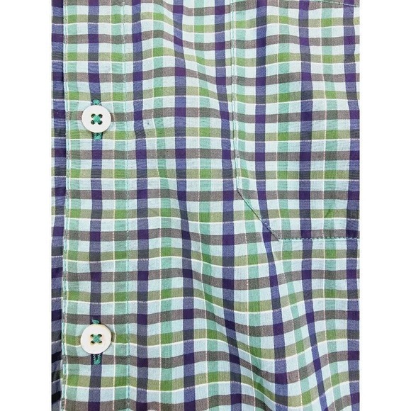 Billy Reid Standard Cut Size Small Men's Green Blue White Check Spread Collar - Picture 7 of 11
